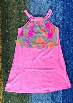 Růžové šaty se síťovinou – vel. 140 – 146