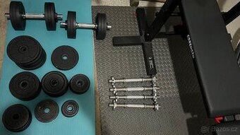 Činky 105kg (kov), lavice a osy
