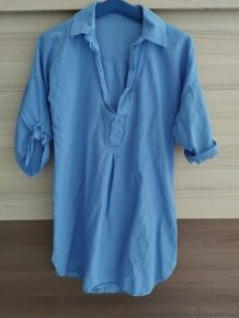 Modré bavlněné košilové šaty, vel. 38