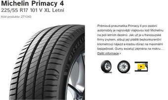 Michelin Primacy 4 225/55 R17 101V XL LETNÍ