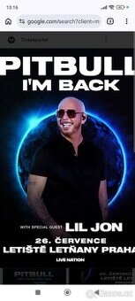 2 vstupenky na Pitbulla - I'm back Praha Letňany 2026