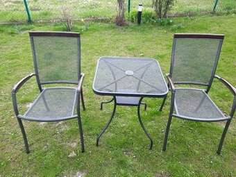 Křesílka stohovatelná 2 ks+polstr+ stůl 60x60 cm,vše kov-