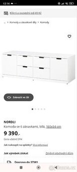 NORDLI komoda ikea
Komoda se 6 zásuvkami, bílá, 160x54 cm