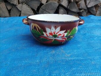 Smaltovaná miska s uchy, průměr 16 cm - 1