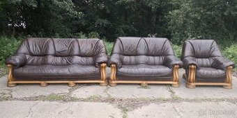 Kožená sedací souprava 3+2+1 s masivním dub.dřevem