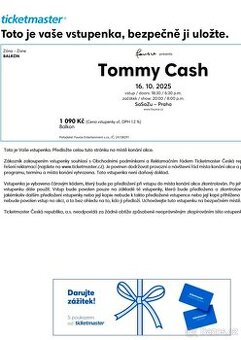 2x Vstupenky Tommy na Cash 16.10.2025