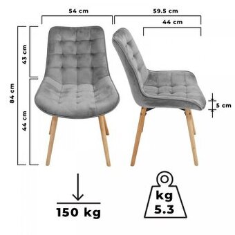 Sada prošívaných jídelních židlí, světle šedá 4 ks