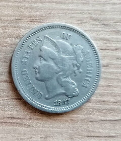Mince USA 3 Cent 1867 Spojené státy Americké Severní Amerika