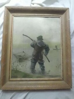 Starý Obraz - Olej - RYBÁŘ - Jan Hlava