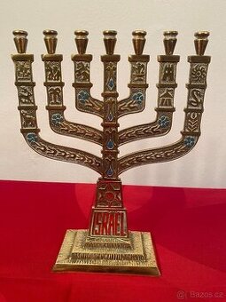 Starý mosazný židovský svícen 7ramenný výška 27 cm