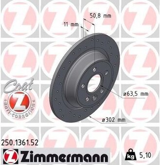 Zadní brzdové kotouče ZIMMERMANN250.1361.52 Focus RS 2009/11
