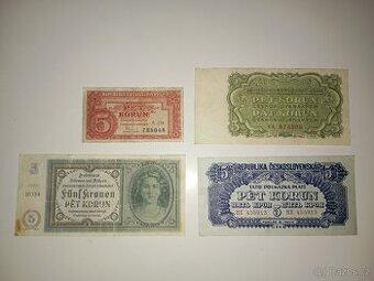 BANKOVKY 5 KČS 1940-1961, 4 RŮZNÉ EMISE