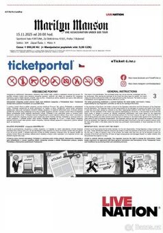 Prodám 4x vstup na Marilyn Manson