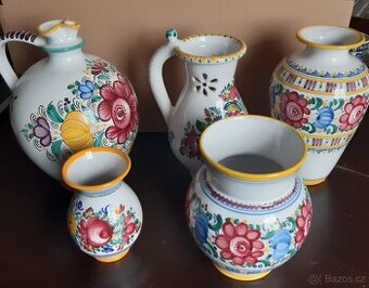 Set pálený z hlíny-džbán, vázy...ručně malovaný