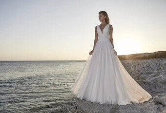 Svatební šaty s krajkovým živůtkem – vel. 44, 1x nošené