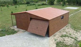 Plechová garáž 6×6 m – zlatý dub/Přístřešek „MARTIN“