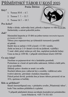 Příměstský tábor s koňmi Praha 8