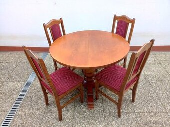 Rustikální jídelní set, rozkládací stůl, 6 židlí, masív