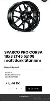 Alu kola Sparco Pro Corsa 18” 5x108 včetně pneu Hankook