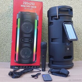 Solární bluetooth reproduktor 16W, výška 40 cm, mikrofon, dá