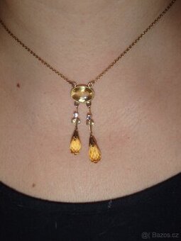 Zlatý 14K starožitný koliér s citríny.