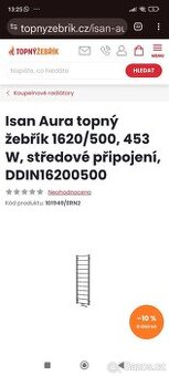 Topný žebřík Isan Aura 1620/500, 453 W, středové připojení.