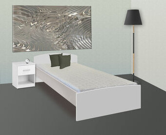 Postel 90x200 včetně matrace a roštu. Bílá