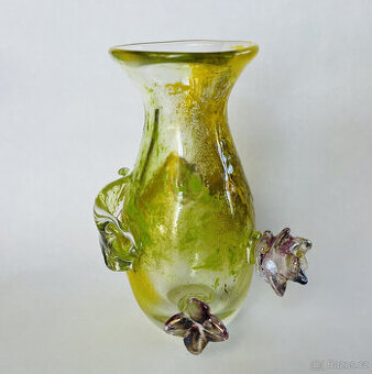 Designová váza s nálepy 19 cm, barevné hutní sklo