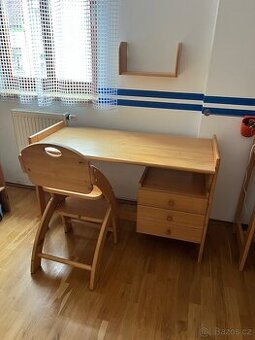 Dětský pracovní stůl 120x75x60 + židle a polička