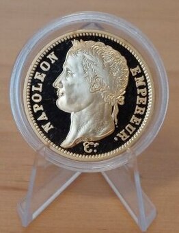 ZLACENÁ MĚDĚNÁ MEDAILE NAPOLEON RÉPLIQUE DE LA 40 FRANCS