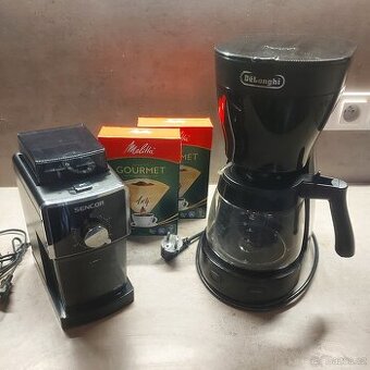 Překapávač Delongi a elektrický mlýnek Sencor