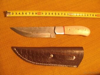 Krásný damaškový nůž 27 cm + kožené pouzdro DAMASK KNIFE