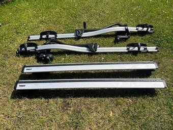 Thule střešní nosiče + 2x nosič kol + patky 753 a 757