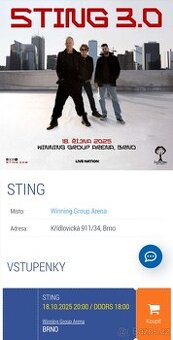 2 vstupenky STING, Brno, 18.10.