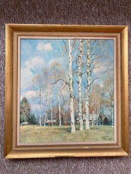 Jurij Podljaskij - Břízy. Olejomalba z roku 1964.