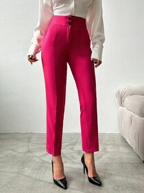 Nové společenské kalhoty výrazně růžové, vel. L