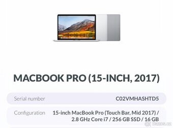 Prodám základní desku na Apple MacBook Pro 15” A1707