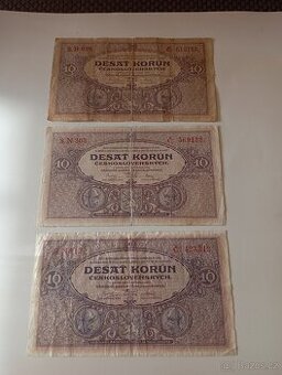 BANKOVKY 10 KČ 1927, SÉRIE B a N, VŠE NEPERFOROVANÉ