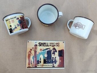 Smaltovaná cedule a hrníčky Shell