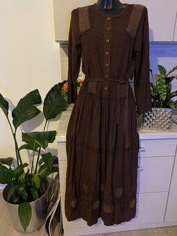 Dlouhe saty rukavy hnede boho maxi  38, 42