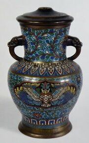 Starožitná čínská smaltovaná váza Cloisonne Qing