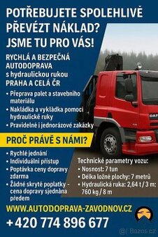 Autodoprava s hydraulickou rukou Praha a celá ČR