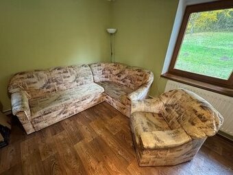 Rozkládací gauč, rohový s křeslem