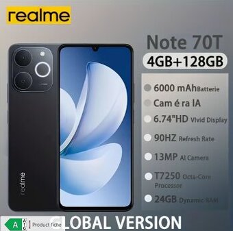 Realme Note 70T 4 GB / 128 GB, černá