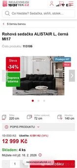 Rohová sedačka ALISTAIR L ČERNÁ MI17