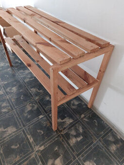 Dřevěné regály nízké dvoupatrové 0,77 x 11,3 x 0,5 m