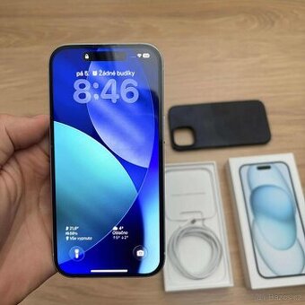 iPhone 15 256 GB (modrý, plně funkční, baterie 83 %)
