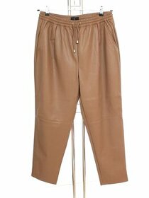 Nové krásné zateplené koženkové kalhoty barvy camel, - 1