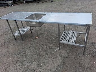 Nový nerezový stůl s dřezem 270x65x85-90 cm