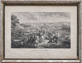 Mědirytina přechod přes Rýn vojska Ludvíka XIV